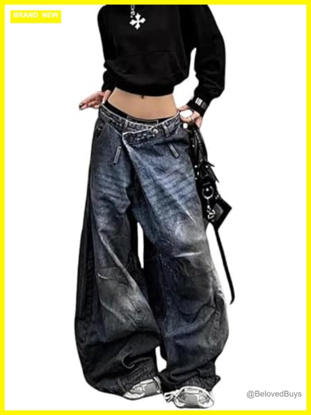 High Waist Straight Baggy Jeans Y2K Wide Leg Gothic Denim Pants